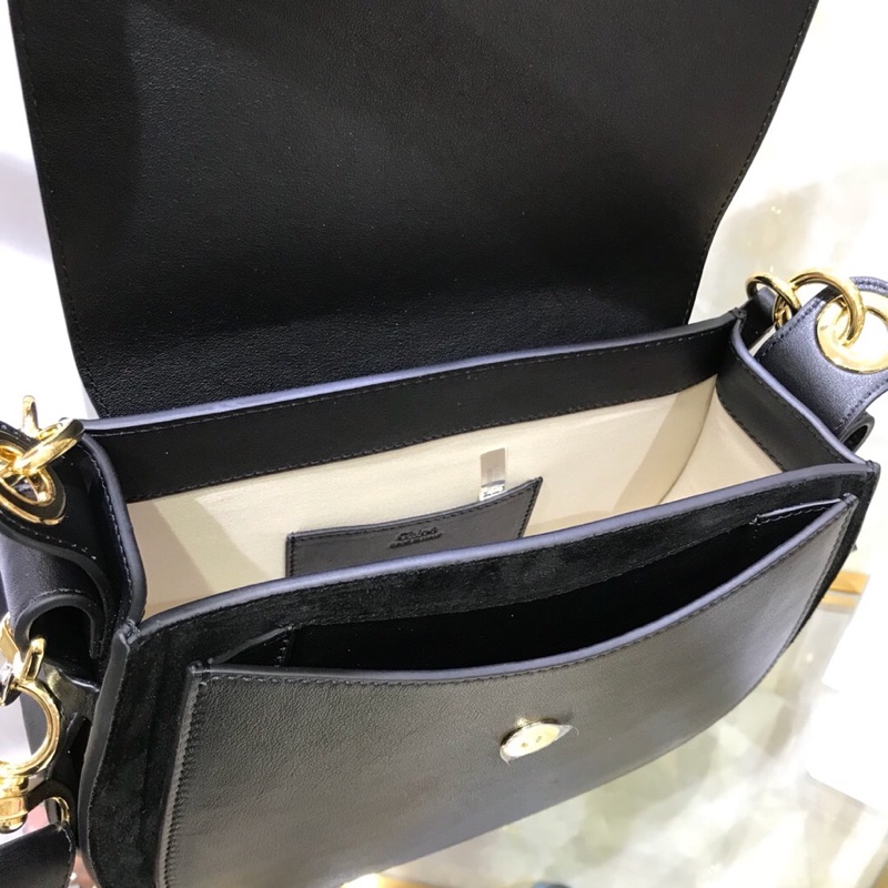 Chloe Big Tess Shoulder Bag In Black Shiny Calfskin Leather